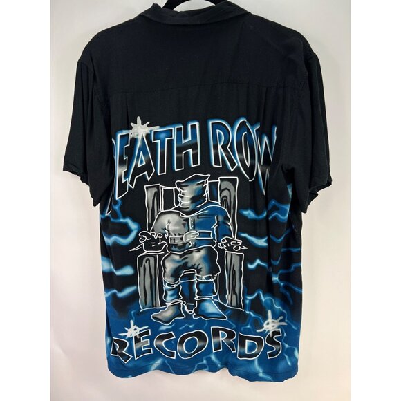 Death Row Records Mens Blue & Black Button-Up Short Sleeve Shirt M - Picture 1 of 4